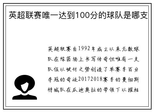 英超联赛唯一达到100分的球队是哪支